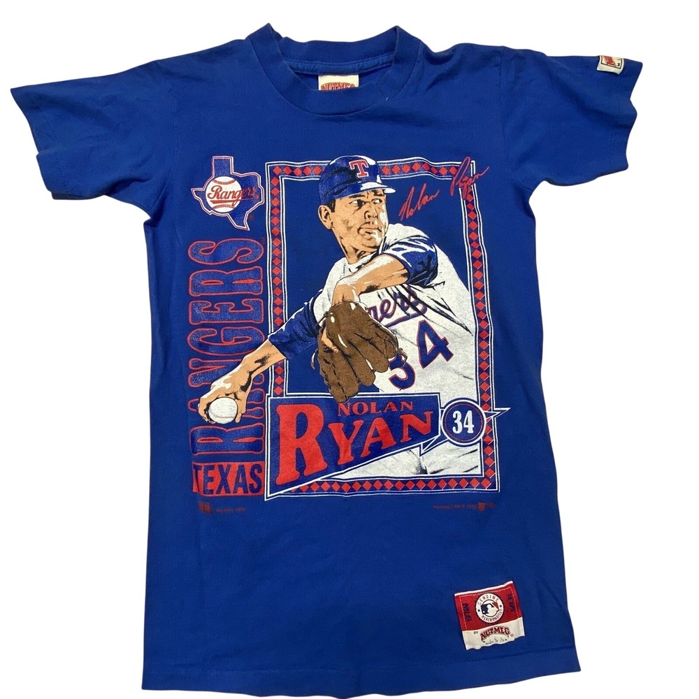 Vintage 1992 Nolan‎ Ryan Texas Rangers T-Shirt Youth Medium Nutmeg Made in USA